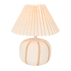 Rowena Interiors 11 Inch Stoneware Bedside Lamp Artisan Glazed Ceramic Base Pleated Beige Shade EC2358