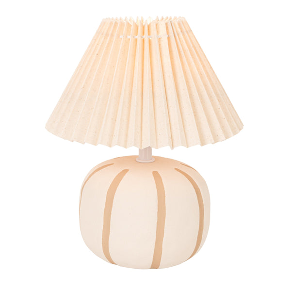 Rowena Interiors 11 Inch Stoneware Bedside Lamp Artisan Glazed Ceramic Base Pleated Beige Shade EC2358