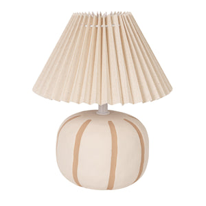 Rowena Interiors 11 Inch Stoneware Bedside Lamp Artisan Glazed Ceramic Base Pleated Beige Shade EC2358