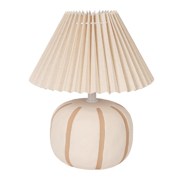 Rowena Interiors 11 Inch Stoneware Bedside Lamp Artisan Glazed Ceramic Base Pleated Beige Shade EC2358