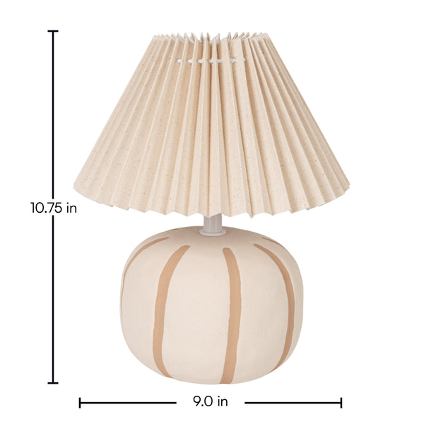 Rowena Interiors 11 Inch Stoneware Bedside Lamp Artisan Glazed Ceramic Base Pleated Beige Shade EC2358