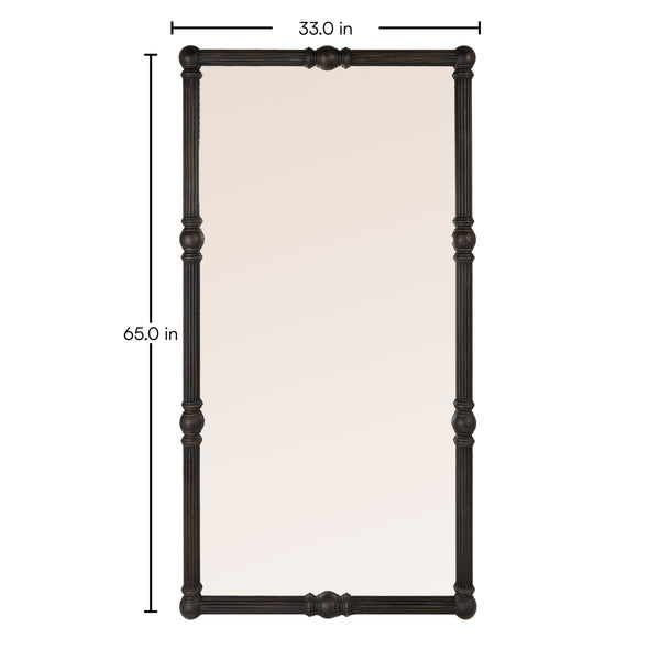 Rowena Interiors Rectangular Black Wood Mirror with Fluted Spindle Frame for Entryways and Bedrooms EC2360