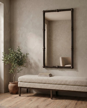 Rowena Interiors Rectangular Black Wood Mirror with Fluted Spindle Frame for Entryways and Bedrooms EC2360