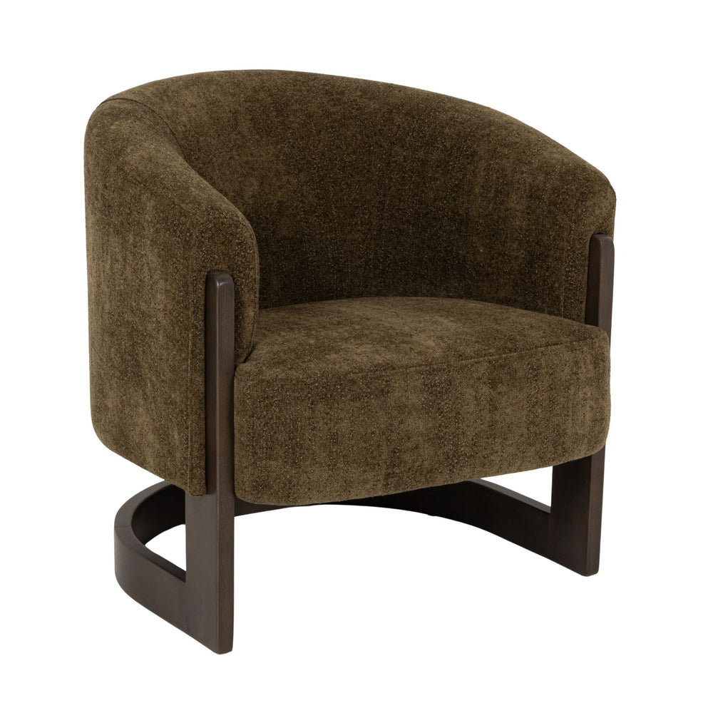 Rowena Interiors Beech Wood Barrel Back Velvet Accent Chair Mid Century Modern Reading Nook Seat EC2364