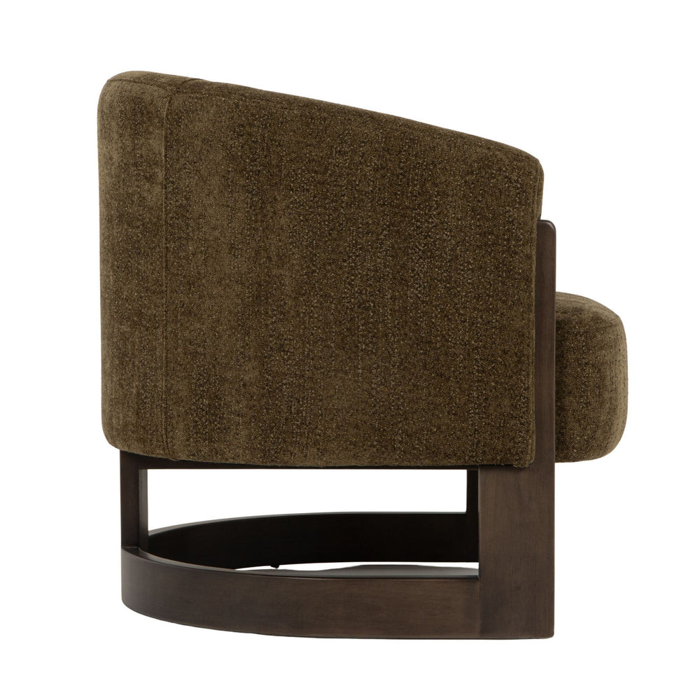 Rowena Interiors Beech Wood Barrel Back Velvet Accent Chair Mid Century Modern Reading Nook Seat EC2364