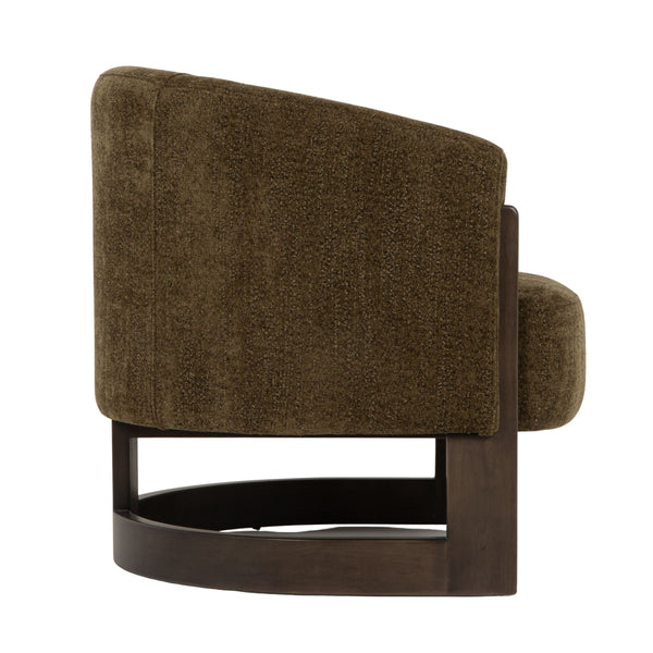 Rowena Interiors Beech Wood Barrel Back Velvet Accent Chair Mid Century Modern Reading Nook Seat EC2364
