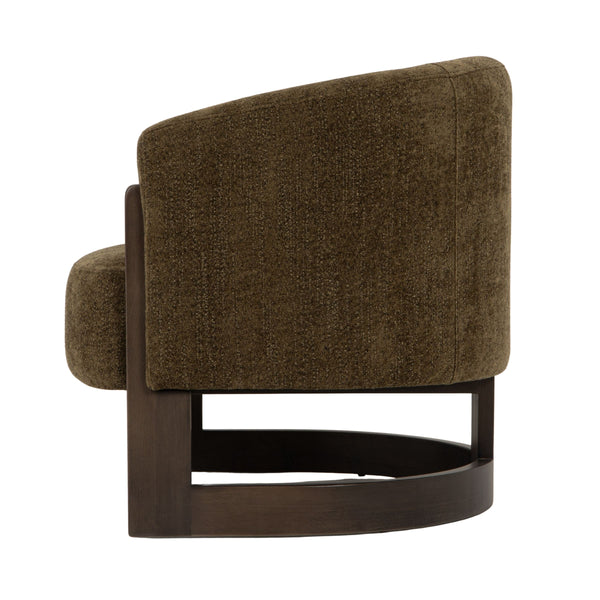 Rowena Interiors Beech Wood Barrel Back Velvet Accent Chair Mid Century Modern Reading Nook Seat EC2364