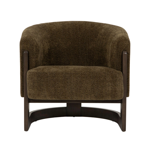 Rowena Interiors Beech Wood Barrel Back Velvet Accent Chair Mid Century Modern Reading Nook Seat EC2364