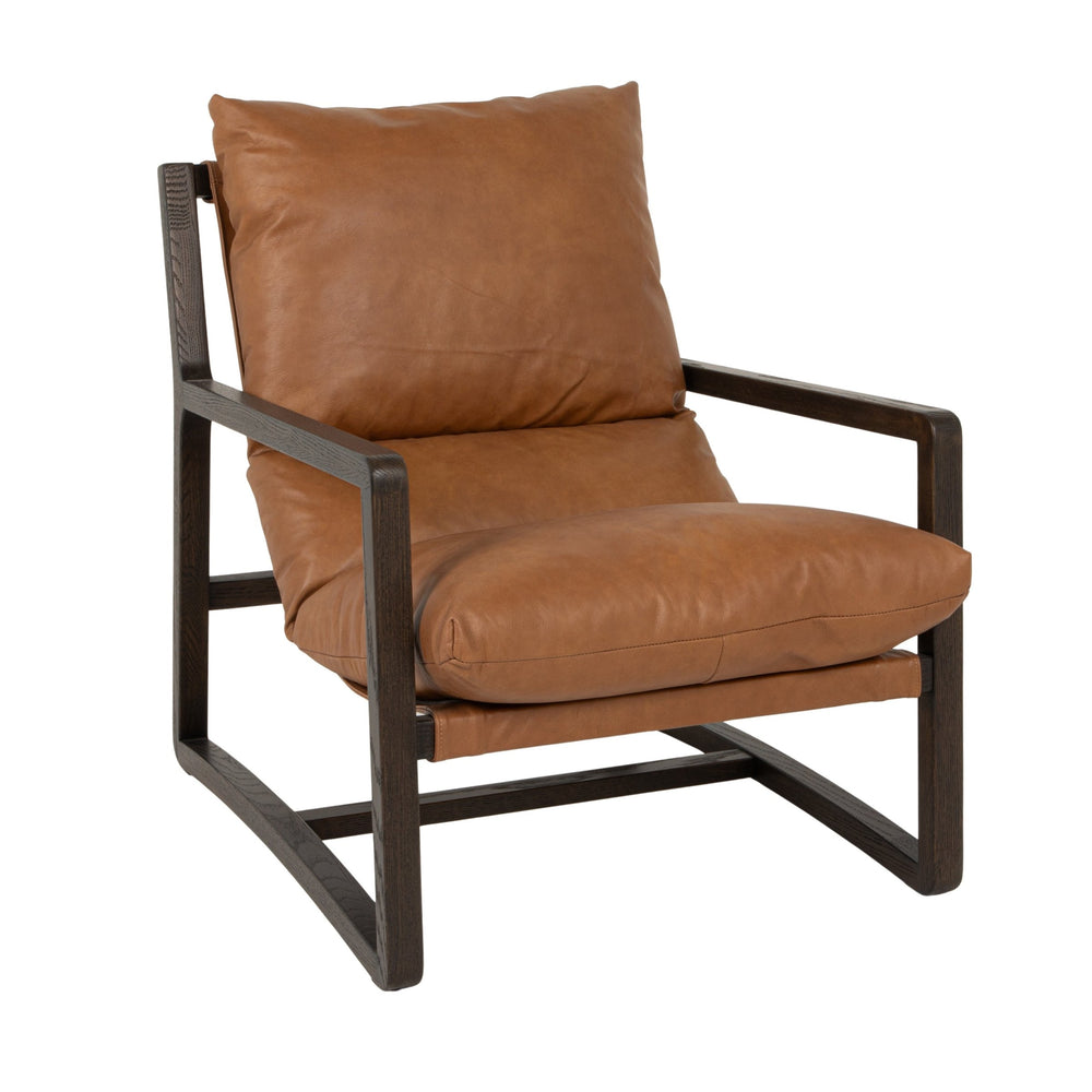 Rowena Interiors Leather Sling Accent Chair Solid Beech Wood Open Frame Mid-Century Modern Seating EC2365