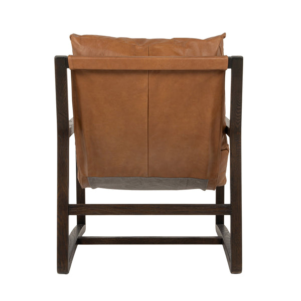 Rowena Interiors Leather Sling Accent Chair Solid Beech Wood Open Frame Mid-Century Modern Seating EC2365