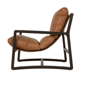 Rowena Interiors Leather Sling Accent Chair Solid Beech Wood Open Frame Mid-Century Modern Seating EC2365