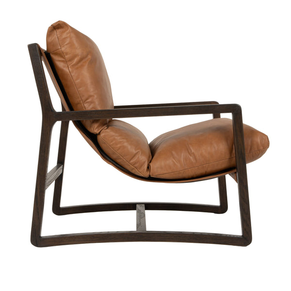 Rowena Interiors Leather Sling Accent Chair Solid Beech Wood Open Frame Mid-Century Modern Seating EC2365