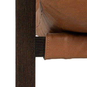 Rowena Interiors Leather Sling Accent Chair Solid Beech Wood Open Frame Mid-Century Modern Seating EC2365
