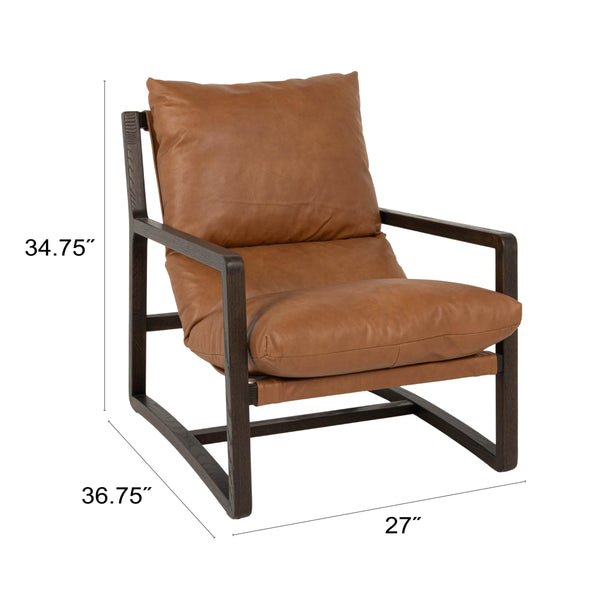 Rowena Interiors Leather Sling Accent Chair Solid Beech Wood Open Frame Mid-Century Modern Seating EC2365