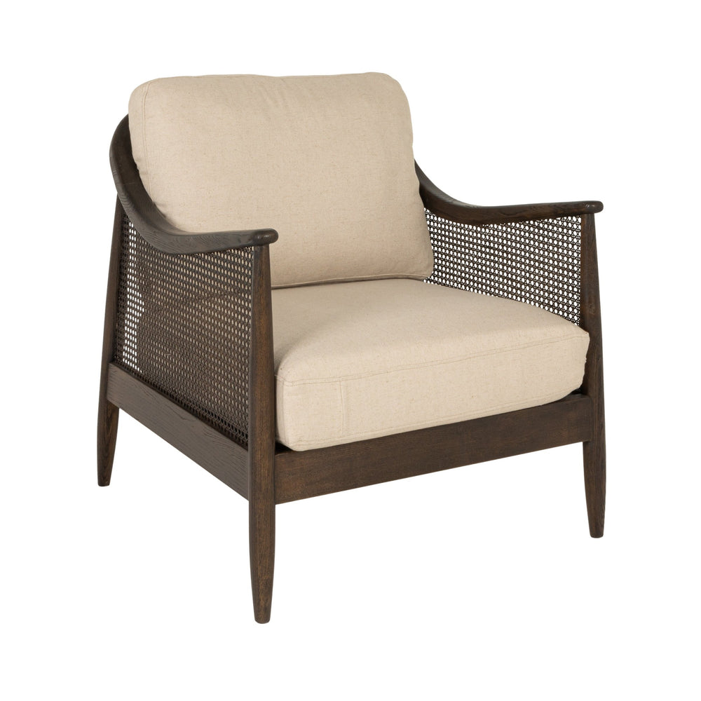 Rowena Interiors Ash Beech Frame Woven Cane Armchair with Padded Seat for Bohemian Living Spaces EC2367