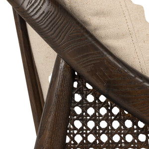 Rowena Interiors Ash Beech Frame Woven Cane Armchair with Padded Seat for Bohemian Living Spaces EC2367