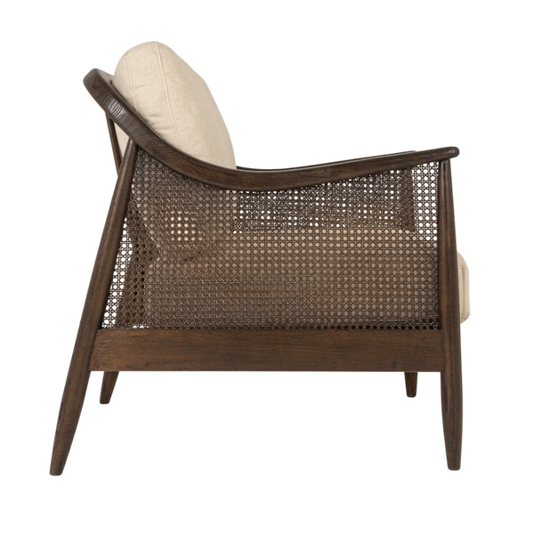 Rowena Interiors Ash Beech Frame Woven Cane Armchair with Padded Seat for Bohemian Living Spaces EC2367