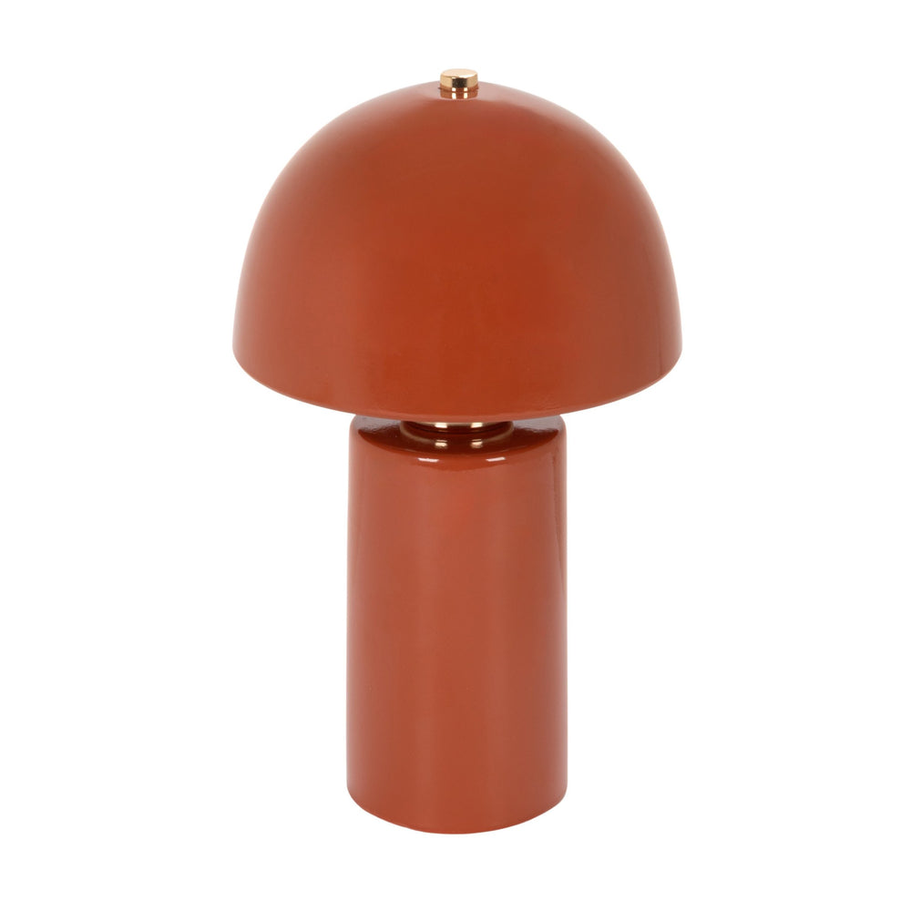 Rowena Interiors 12 Inch Hand Thrown Terracotta Table Lamp with Rust Ceramic Dome and Gold Iron Accents EC2369