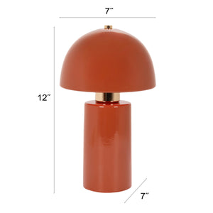 Rowena Interiors 12 Inch Hand Thrown Terracotta Table Lamp with Rust Ceramic Dome and Gold Iron Accents EC2369