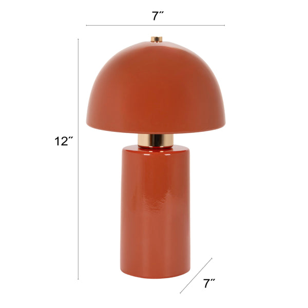 Rowena Interiors 12 Inch Hand Thrown Terracotta Table Lamp with Rust Ceramic Dome and Gold Iron Accents EC2369