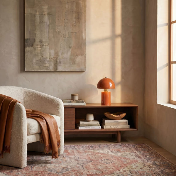 Rowena Interiors 12 Inch Hand Thrown Terracotta Table Lamp with Rust Ceramic Dome and Gold Iron Accents EC2369