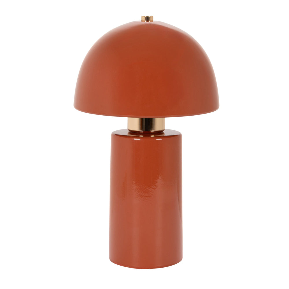 Rowena Interiors 12 Inch Hand Thrown Terracotta Table Lamp with Rust Ceramic Dome and Gold Iron Accents EC2369