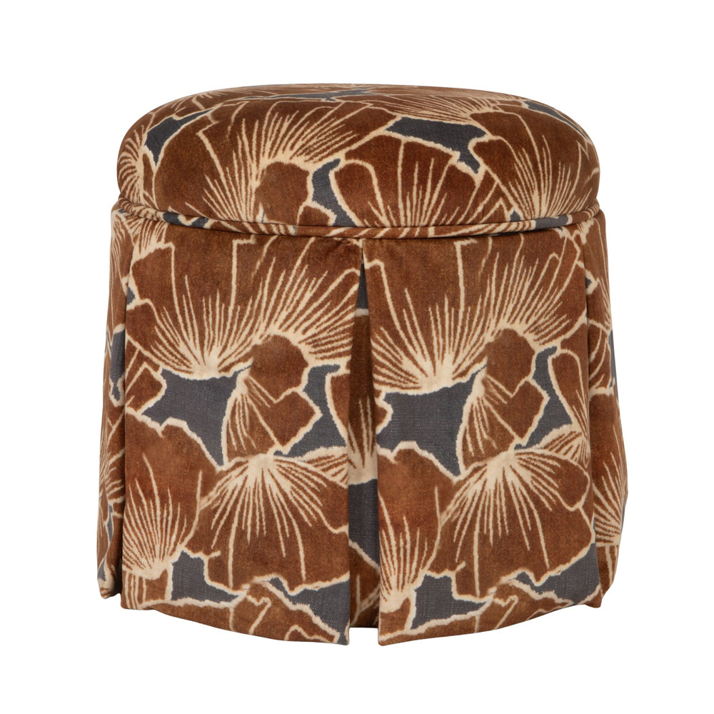 Rowena Interiors Round Floral Print Storage Ottoman Pleated Skirted Base for Bohemian Living Rooms EC2373