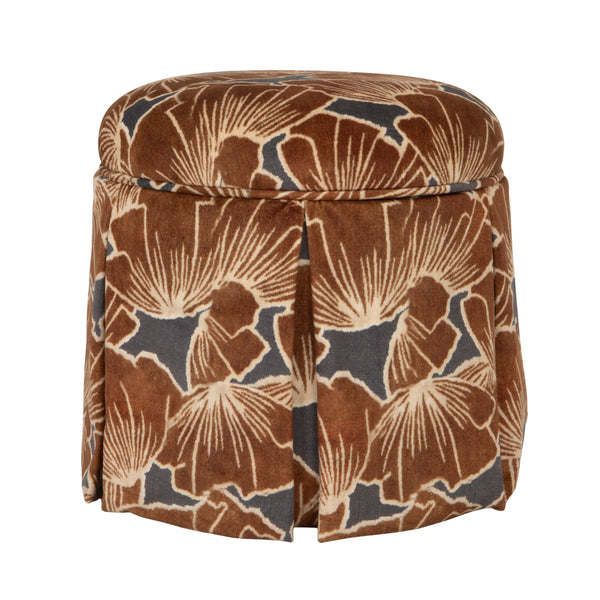Rowena Interiors Round Floral Print Storage Ottoman Pleated Skirted Base for Bohemian Living Rooms EC2373