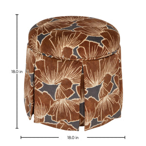 Rowena Interiors Round Floral Print Storage Ottoman Pleated Skirted Base for Bohemian Living Rooms EC2373