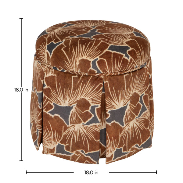 Rowena Interiors Round Floral Print Storage Ottoman Pleated Skirted Base for Bohemian Living Rooms EC2373