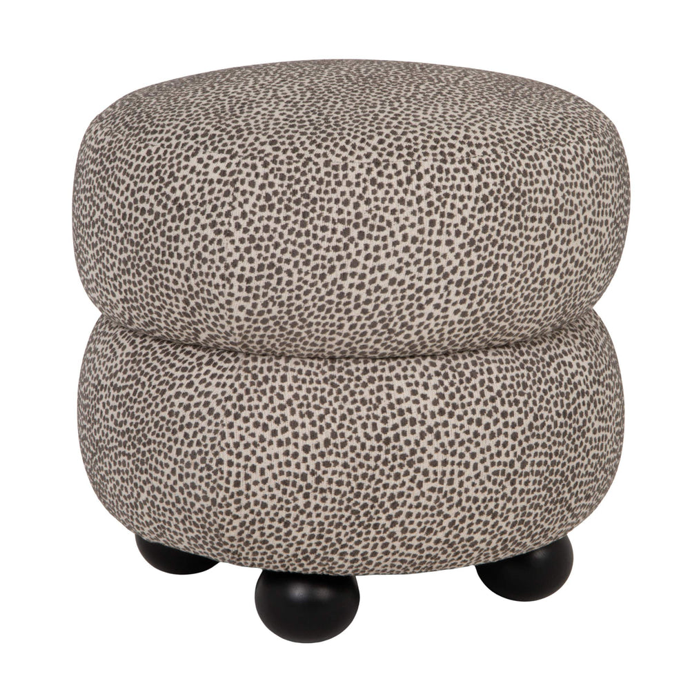 Rowena Interiors Round Stacked Upholstered Ottoman Dotted Polyester Fabric Rubberwood Ball Legs Accent EC2374