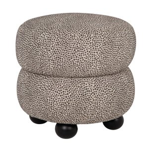 Rowena Interiors Round Stacked Upholstered Ottoman Dotted Polyester Fabric Rubberwood Ball Legs Accent EC2374