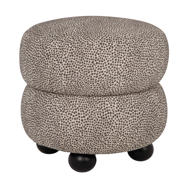 Rowena Interiors Round Stacked Upholstered Ottoman Dotted Polyester Fabric Rubberwood Ball Legs Accent EC2374