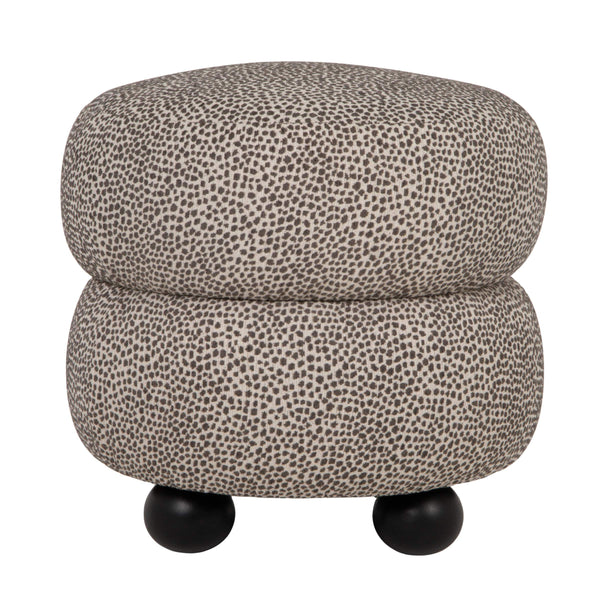 Rowena Interiors Round Stacked Upholstered Ottoman Dotted Polyester Fabric Rubberwood Ball Legs Accent EC2374