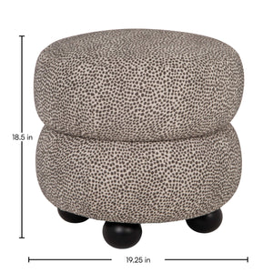 Rowena Interiors Round Stacked Upholstered Ottoman Dotted Polyester Fabric Rubberwood Ball Legs Accent EC2374