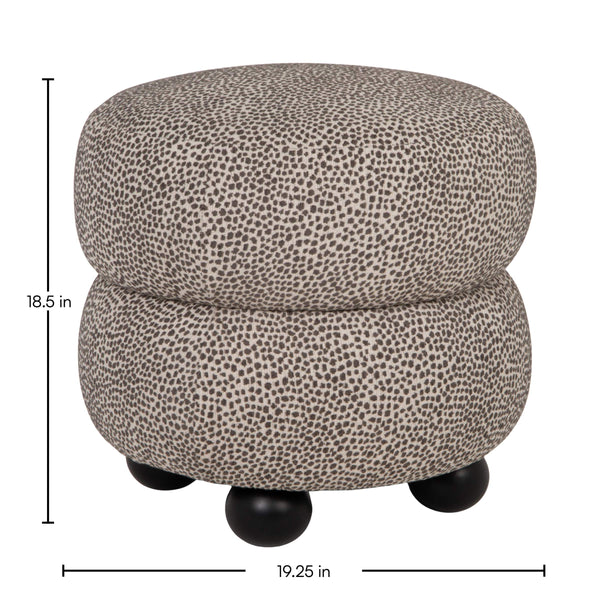 Rowena Interiors Round Stacked Upholstered Ottoman Dotted Polyester Fabric Rubberwood Ball Legs Accent EC2374