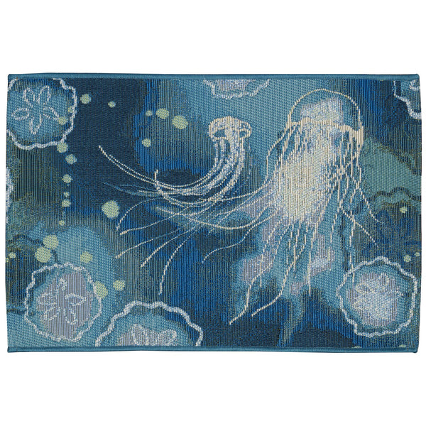 Trans Ocean Liora Manne Esencia Indoor/Outdoor Jellyfish Mat - Vibrant Coastal Design For Any Space Blue Polypropylene,Polyester Ecn34815504