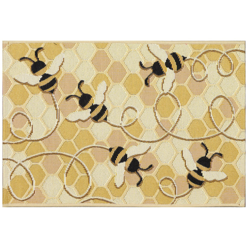 Trans Ocean Liora Manne Esencia Bee Free Indoor/Outdoor Mat - Whimsical Bees On Vibrant Mosaic Background Gold Polypropylene,Polyester Ecn34958509