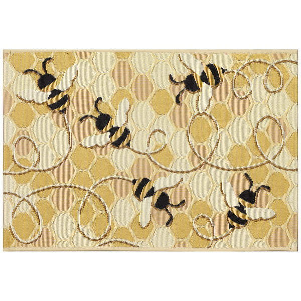 Trans Ocean Liora Manne Esencia Bee Free Indoor/Outdoor Mat - Whimsical Bees On Vibrant Mosaic Background Gold Polypropylene,Polyester Ecn34958509