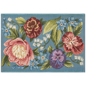 Trans Ocean Liora Manne Esencia Secret Garden Mat - Vibrant Botanical Design For Indoor/Outdoor Spaces Blue Polypropylene,Polyester Ecn34958904