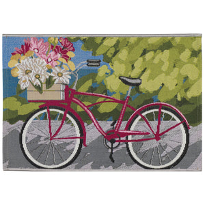 Trans Ocean Liora Manne Esencia Summer Ride Indoor/Outdoor Mat - Whimsical Bike Design With Floral Accents Blue Polypropylene,Polyester Ecn34960003