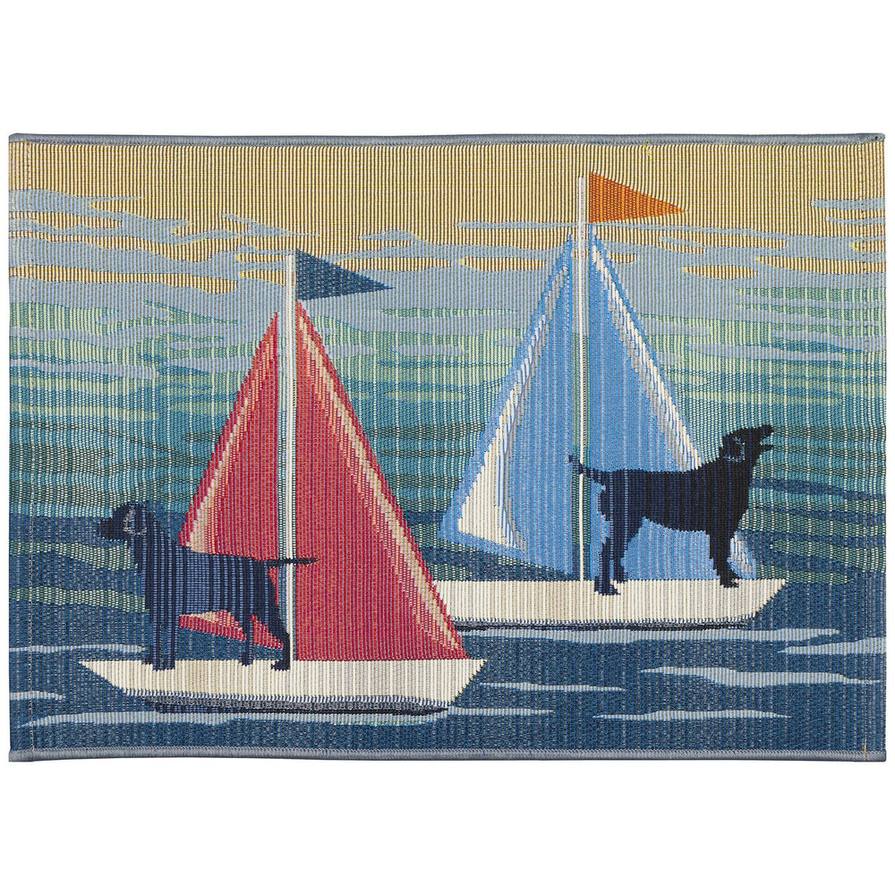 Trans Ocean Liora Manne Esencia Nautical Indoor/Outdoor Mat With Charming Dogs On Sailboats For Home Decor Blue Polypropylene,Polyester Ecn34960103