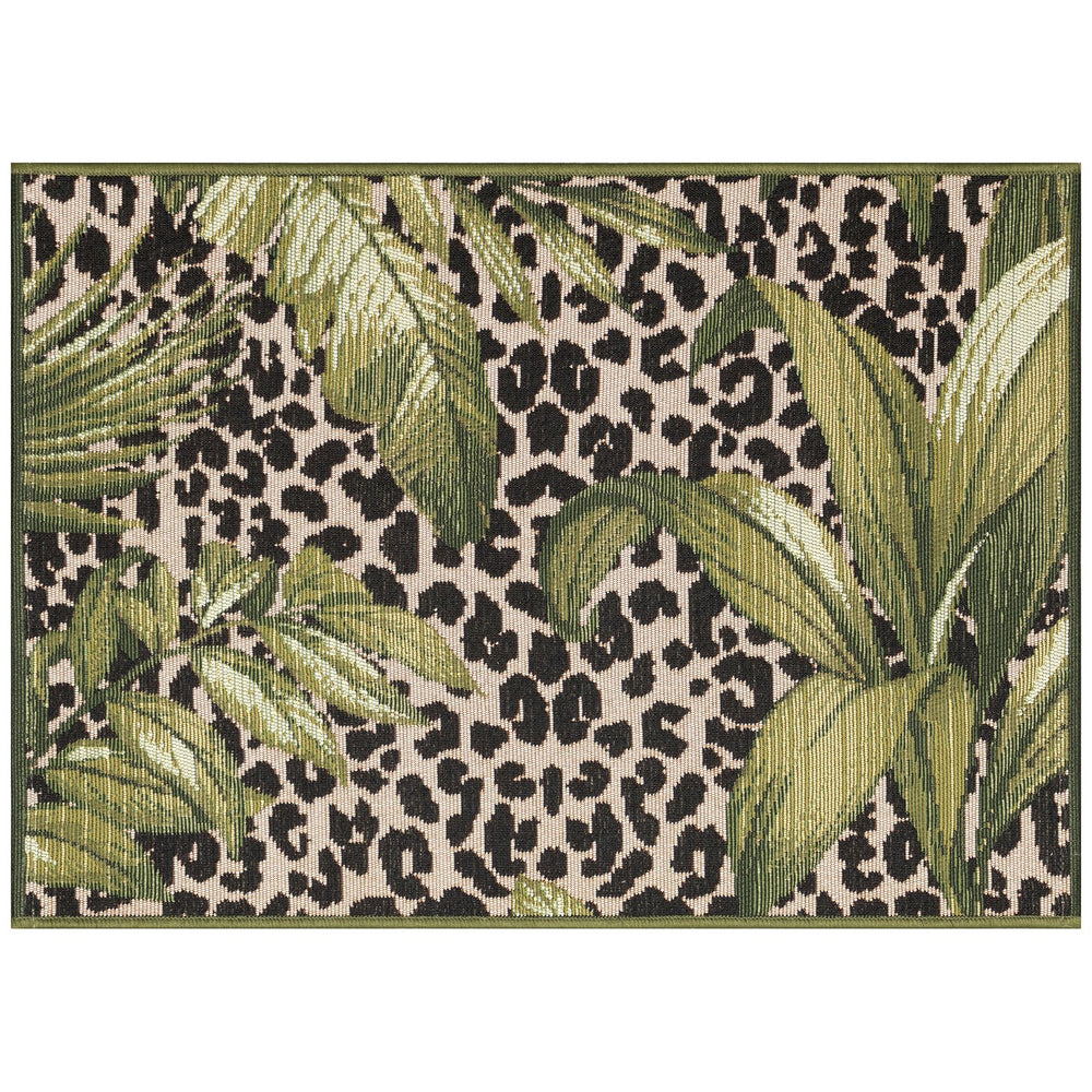 Trans Ocean Liora Manne Esencia Safari Indoor/Outdoor Mat - Bold Leopard Print With Tropical Leaves Design Green Polypropylene,Polyester Ecn23805606