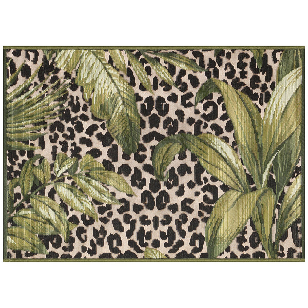 Trans Ocean Liora Manne Esencia Safari Indoor/Outdoor Mat - Bold Leopard Print With Tropical Leaves Design Green Polypropylene,Polyester Ecn23805606