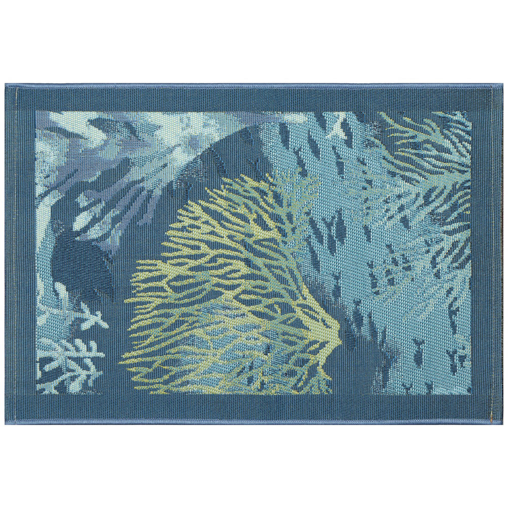 Trans Ocean Liora Esencia Coral Garden Indoor/Outdoor Non-slip Mat - Vibrant Contemporary Coastal Design Blue Polypropylene,Polyester Ecn23818233