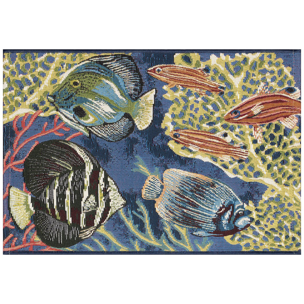 Trans Ocean Liora Manne Esencia Fish Indoor/Outdoor Mat – Vibrant Coastal Design With Colorful Tropical Fish Navy Polypropylene,Polyester Ecn34820133