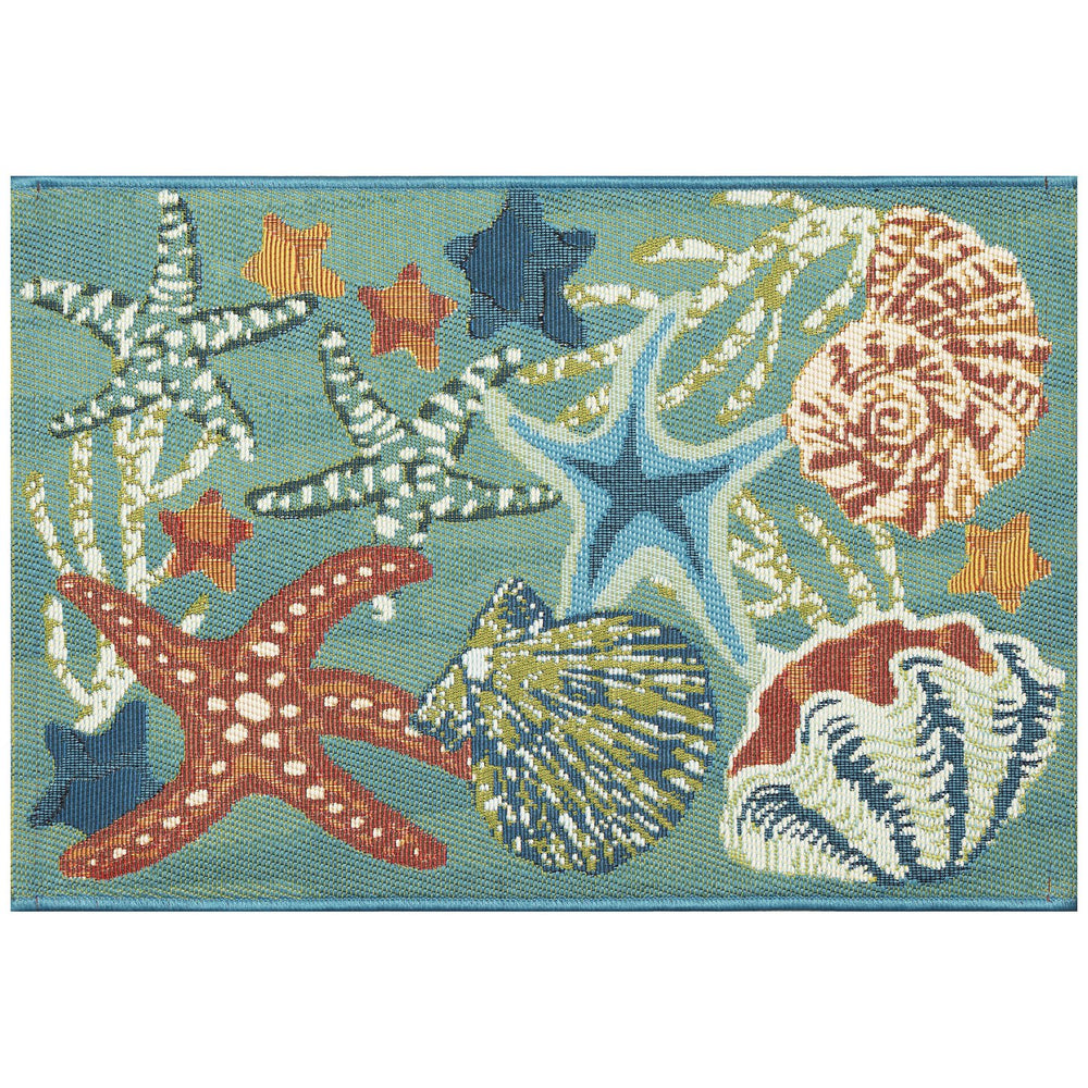 Trans Ocean Liora Manne Esencia Starfish Song Indoor/Outdoor Mat - Vibrant Coastal Design For Any Space Blue Polypropylene,Polyester Ecn34820404