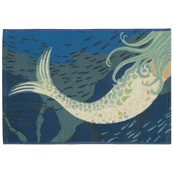 Trans Ocean Liora Manne Esencia Mermaids Are Real Indoor/Outdoor Mat - Whimsical Coastal Charm For Any Space Blue Polypropylene,Polyester Ecn23958204