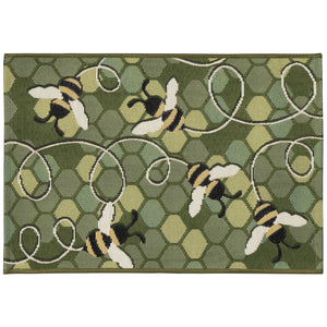 Trans Ocean Liora Manne Esencia Bee Free Indoor/Outdoor Mat - Whimsical Bees On Vibrant Mosaic Background Green Polypropylene,Polyester Ecn23958506