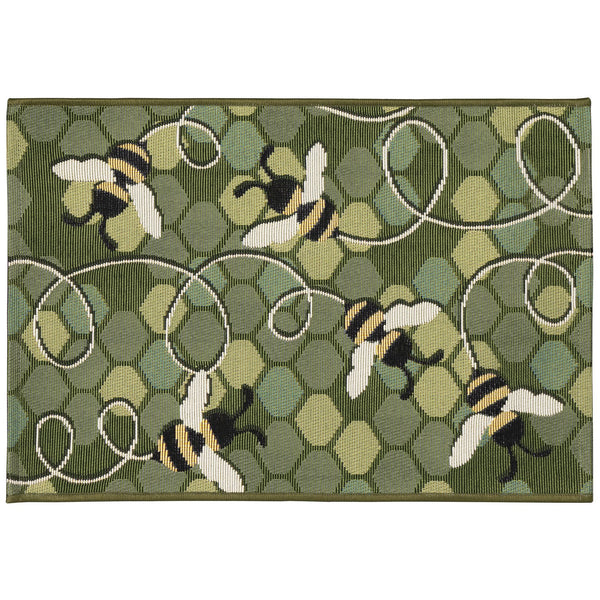 Trans Ocean Liora Manne Esencia Bee Free Indoor/Outdoor Mat - Whimsical Bees On Vibrant Mosaic Background Green Polypropylene,Polyester Ecn23958506